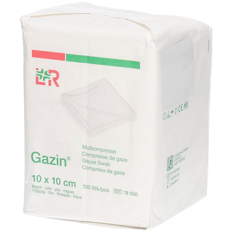 Gazin Mullkompresse 10 cm x 10 cm unsteril 8-fach