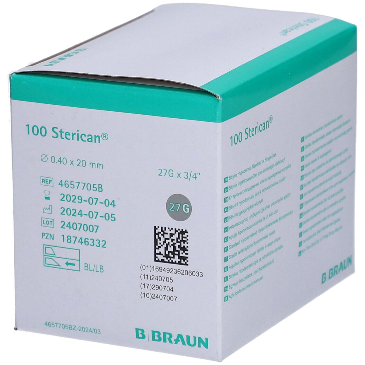 STERICAN aiguille jetable 27 G 20 mm