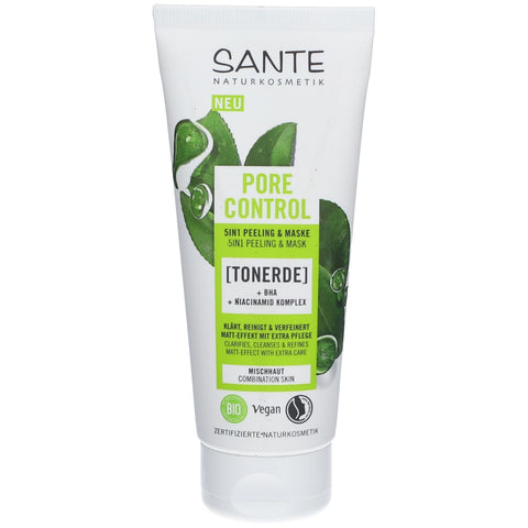 Sante Naturkosmetik Pore Control 5in1 Gommage et Masque à l'argile, complexe BHA et niacinamide (100 ml)