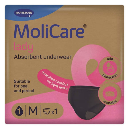 MoliCare lady slip d'incontinence lavable discret et slip menstruel pour femmes, taille M noir (1 pièce)
