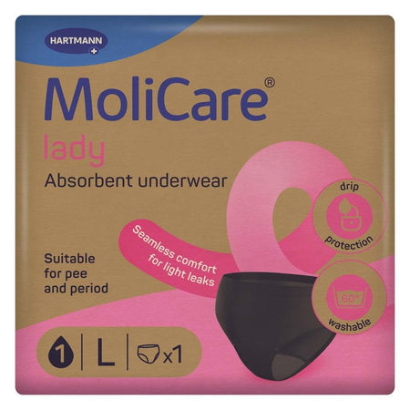 MoliCare lady - Slip d'incontinence lavable discret et slip menstruel pour femmes, taille L noir - 1 pièce