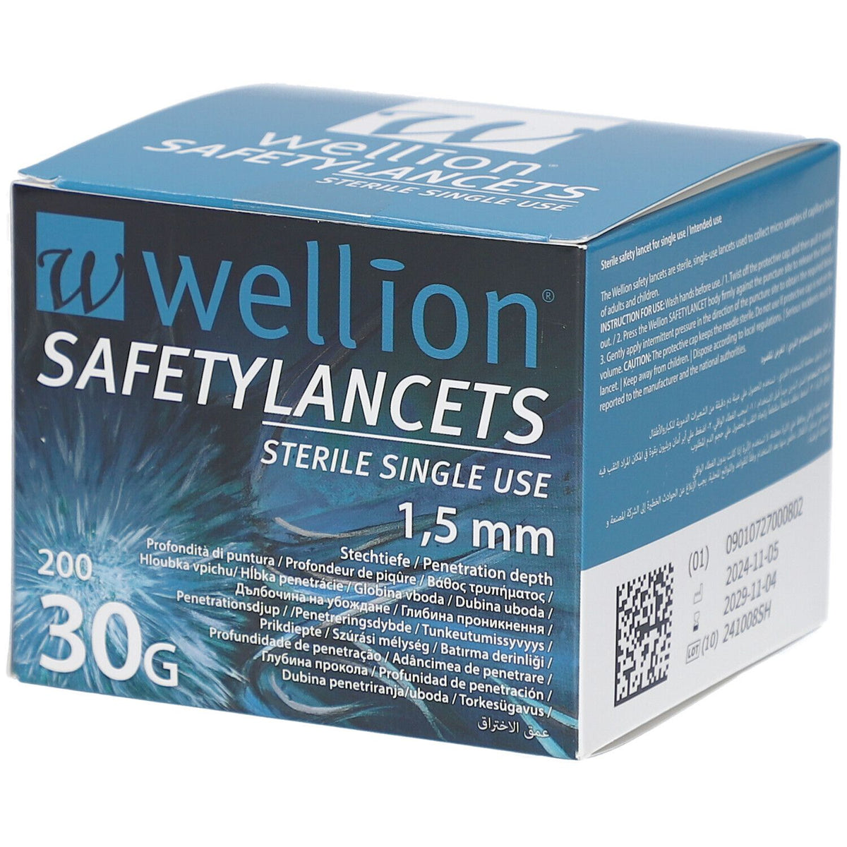 Wellion SAFETYLANCETS 30G (1,5 mm) – lancettes stériles à usage unique (200 pièces)