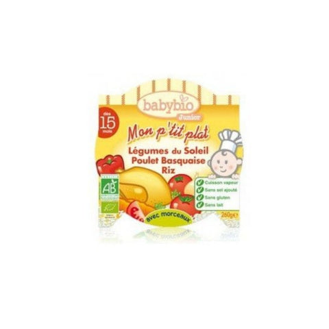 Babybio Mittagsmahlzeit Baskische Gemüseplatte Huhn Reis +15m Bio 260g