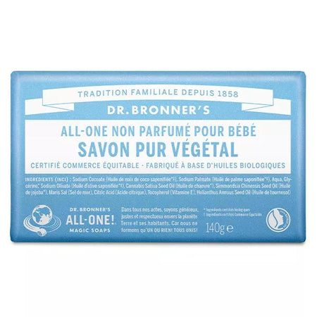 Dr Bronner's Savon Pur Végétal Non Parfumé Pour Bébé 140g
