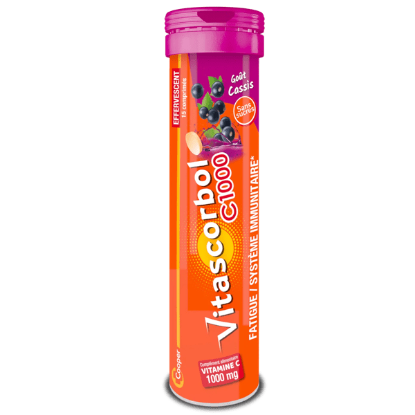 Vitascorbol Complément alimentaire Vitamine C 1000 15 comprimés effervescents Cassis