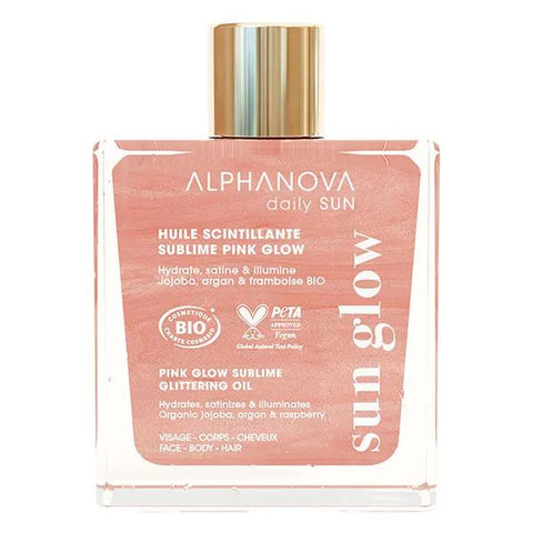 Alphanova Pink Glow Glitzeröl mit Bio-Jojoba-, Argan- und Himbeeröl (50 ml)