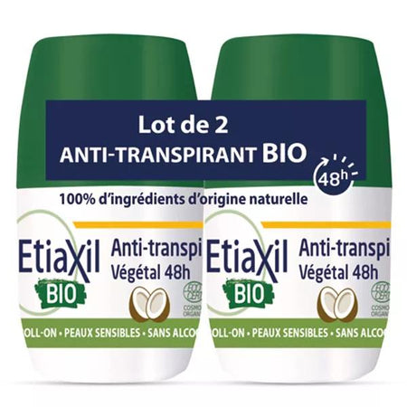Etiaxil Déodorant Anti-transpirant Végétal bio 48h Lot de 2 x50ml