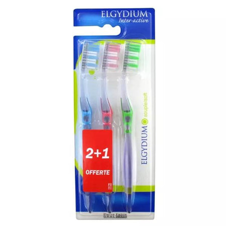 Elgydium Brosse à Dents Inter-Active Souple Lot de 3
