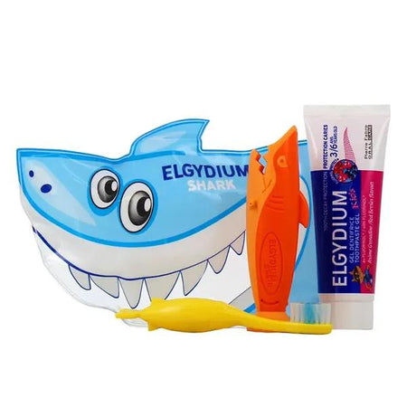 Elgydium Trousse Voyage Shark 1 brosse à dents + dentifrice grenadine (50 ml)