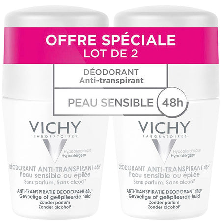 Vichy Déodorant anti-transpirant 48H Roll-On peaux sensibles (2 x 50 ml)