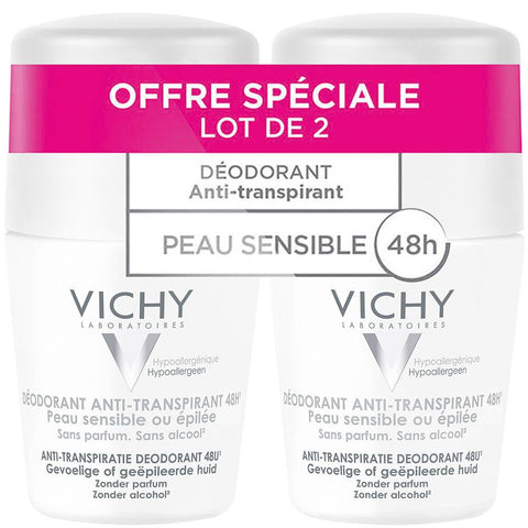 Vichy Déodorant anti-transpirant 48H Roll-On peaux sensibles (2 x 50 ml)