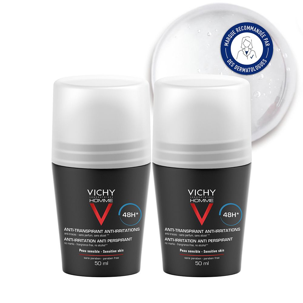 Vichy Homme Déodorant bille 48H anti-irritation (2x50 ml)