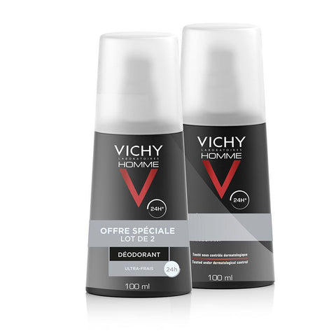 Vichy Homme Ultra-Frisches Deodorant 24h Spray, Doppelpack 2 x 100ml