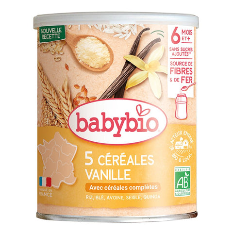 Babybio 5 Getreide Vanille Reis, Weizen, Hafer, Roggen, Quinoa +6m Bio 220g