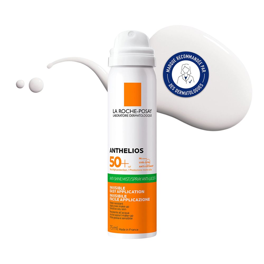 La Roche-Posay Anthelios Crème solaire en brume fraîche anti-brillance visage SPF50 aérosol avec parfum (75 ml)
