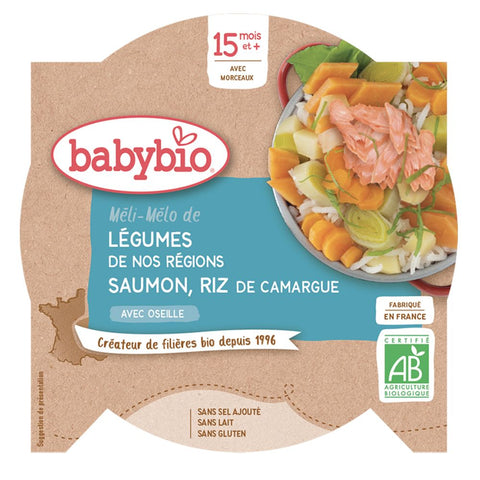 Babybio Méli-mélo de légumes de nos régions saumon et riz de Camargue à l'oseille dès 15 mois (260 g)