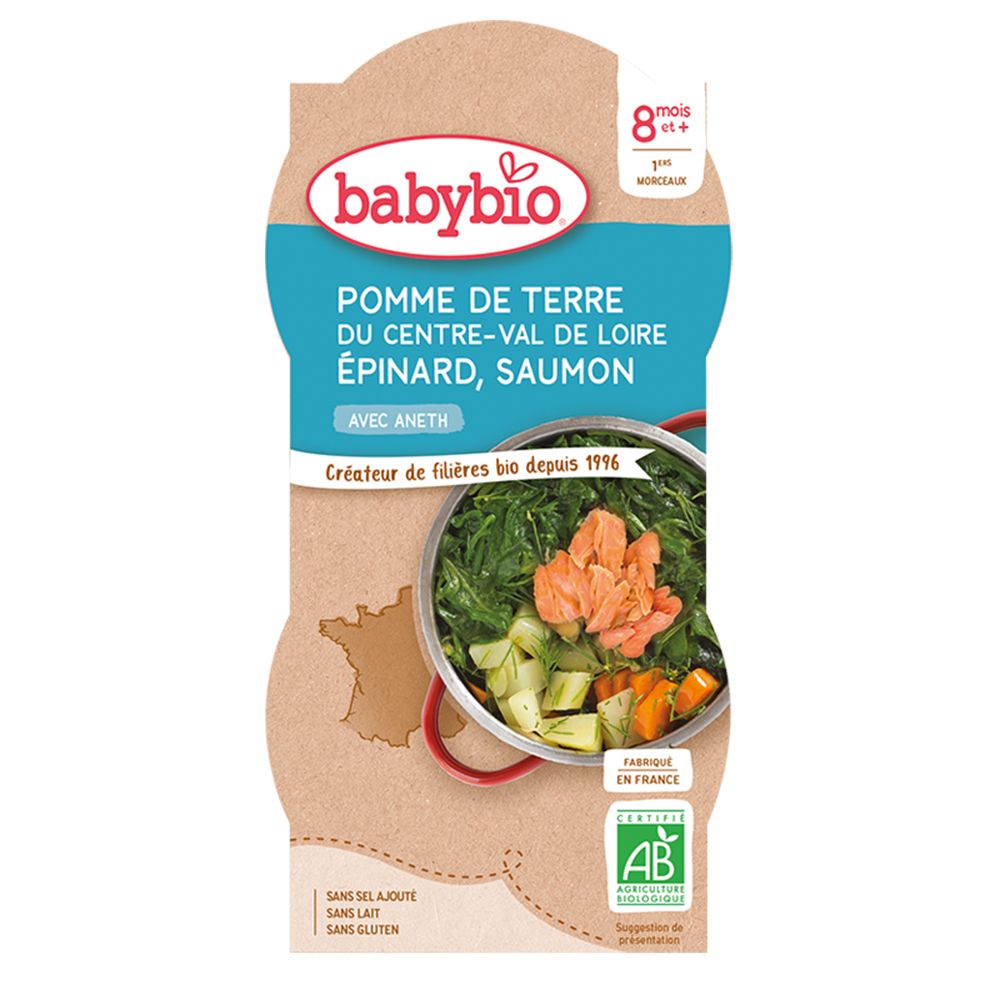 Babybio Pomme de terre du Centre-Val de Loire épinard saumon à l'aneth dès 8 mois (400 g)