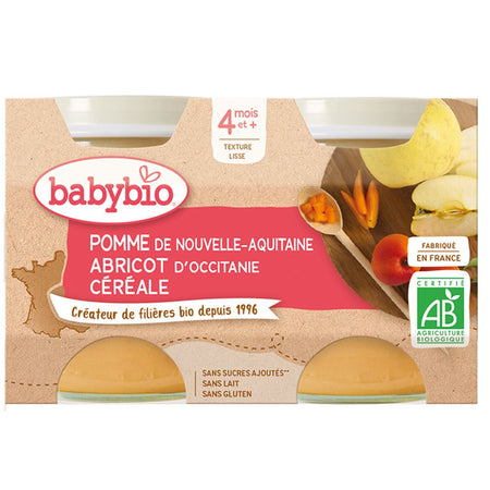Babybio Pomme de Nouvelle-Aquitaine Abricot d'Occitanie Céréale dès 4 mois (260 g)