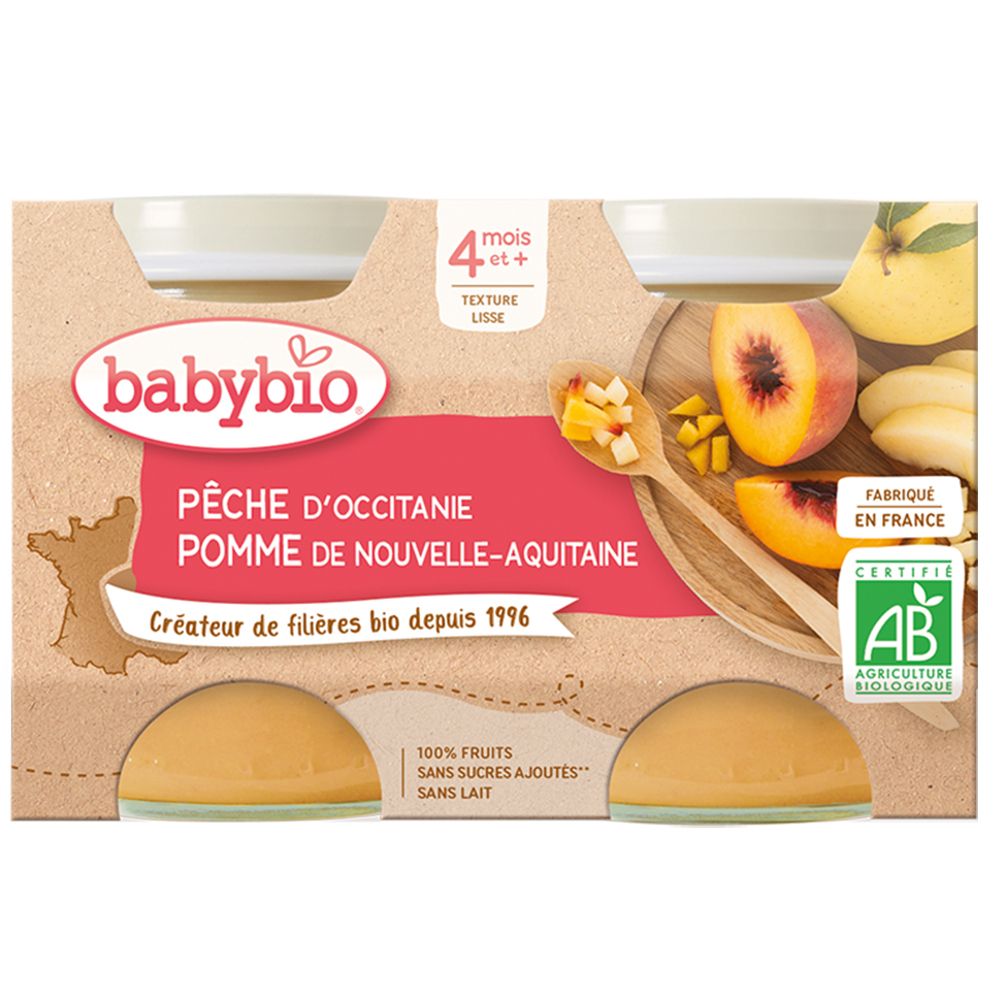 Babybio Pêche d'Occitanie Pomme de Nouvelle-Aquitaine dès 4 mois - 260 g