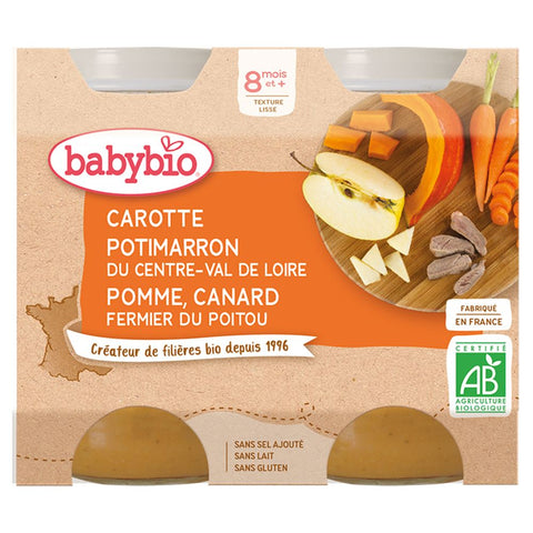 Babybio Mittagsmenü Karotte Kürbis Apfel Ente ab 8 Monaten Bio 2 x 200g