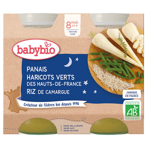 Babybio Menu Panais du Centre-Val de Loire, Haricots verts des Hauts-de-France, Riz de Camargue (400 g)