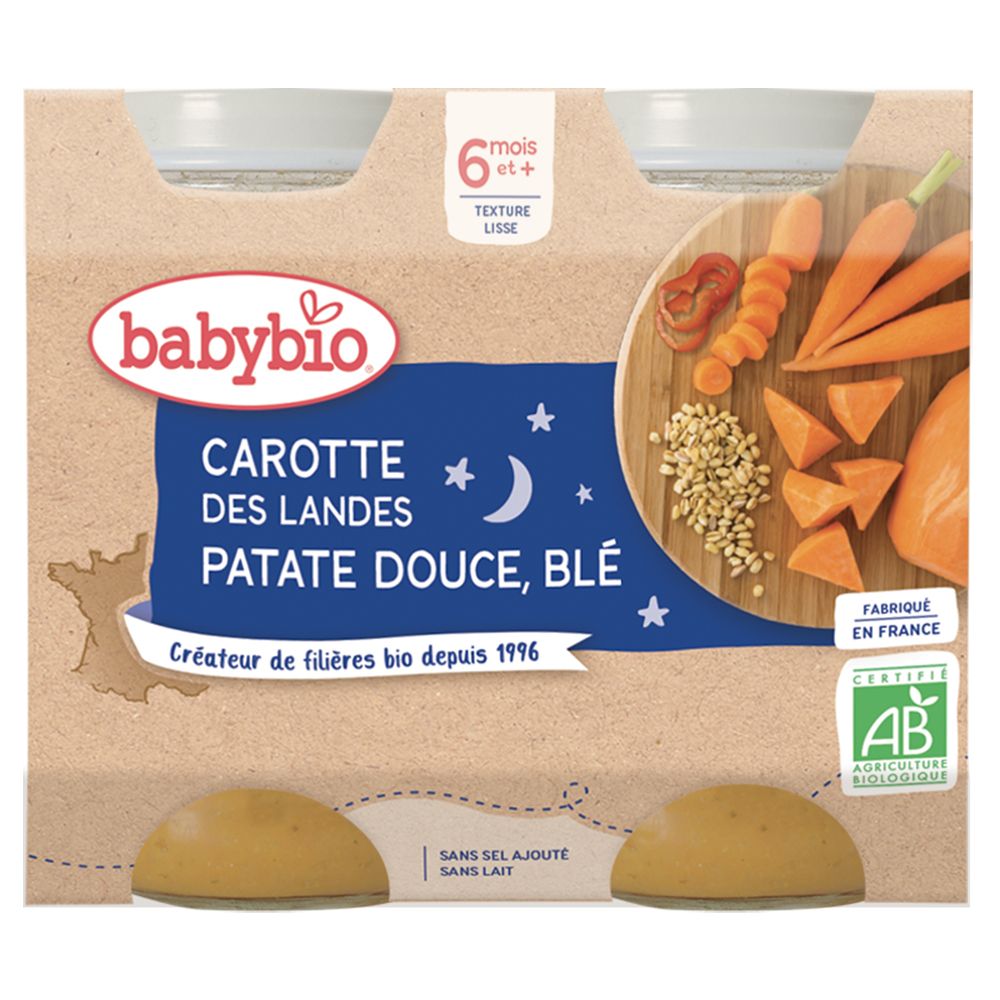 Babybio CAROTTE DES LANDES PATATE DOUCE BLÉ dès 6 mois — 400 g