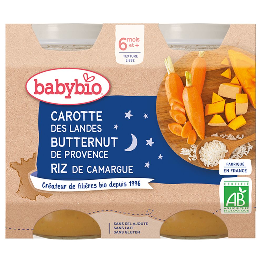 Babybio CAROTTE DES LANDES COURGE BUTTERNUT & RIZ DE CAMARGUE dès 6 mois (400 g)