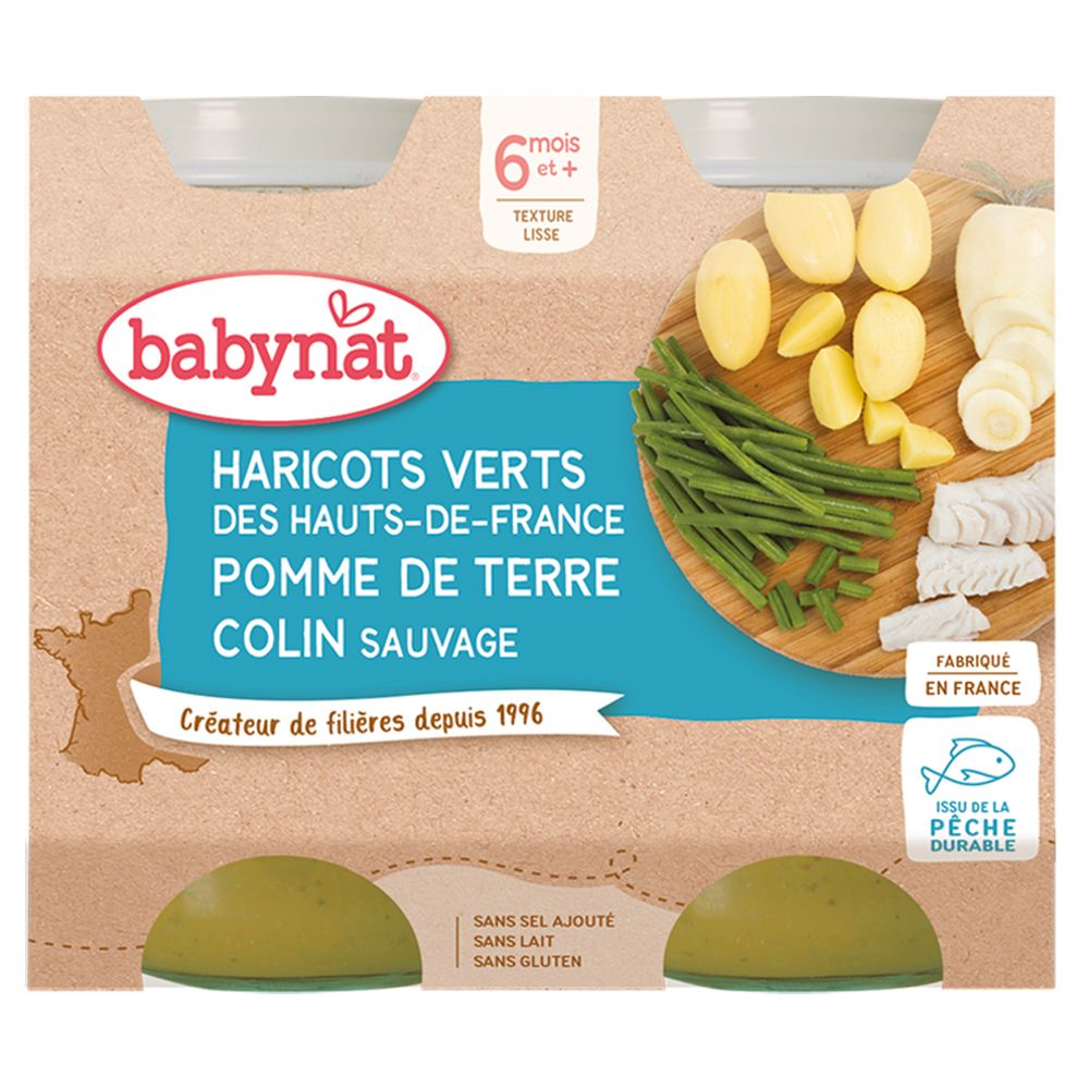 Babybio Haricots verts des Hauts-de-France pomme de terre colin sauvage dès 6 mois (400 g)
