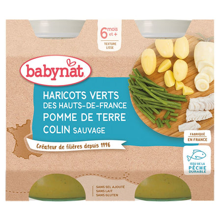 Babybio Haricots verts des Hauts-de-France pomme de terre colin sauvage dès 6 mois (400 g)