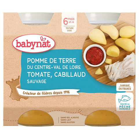 Babybio POMME DE TERRE DU CENTRE-VAL DE LOIRE TOMATE CABILLAUD SAUVAGE dès 6 mois — 400 g