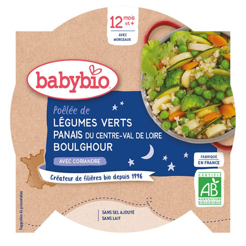 Babybio Gute Nacht ab 12 Monaten Menü Grünes Gemüse Pastinake Bulgur 230 Gramm