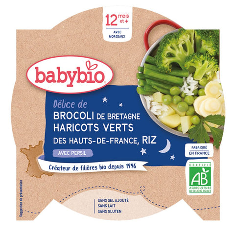 Babybio Organic Good Night Bowl Rice, Broccoli and Green Beans from the Loire Valley 230g