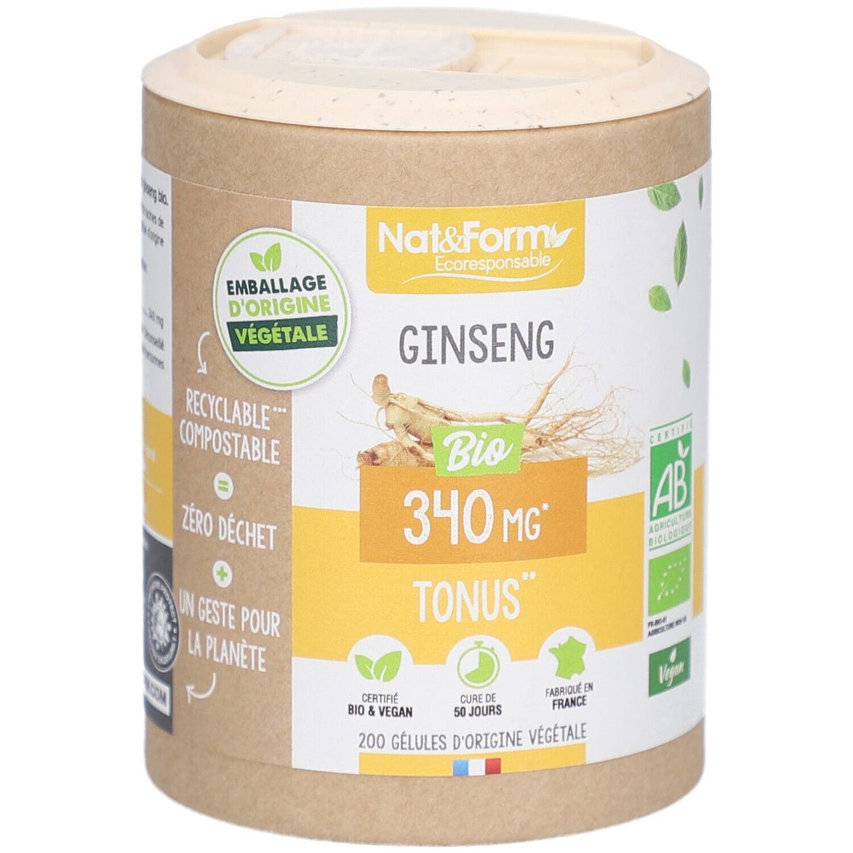 Nat&Form Ginseng Bio en gélules (200 pièces)