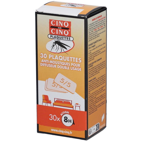 CINQ SUR CINQ plaquettes anti-moustiques pour diffuseur double usage (30 pièces)