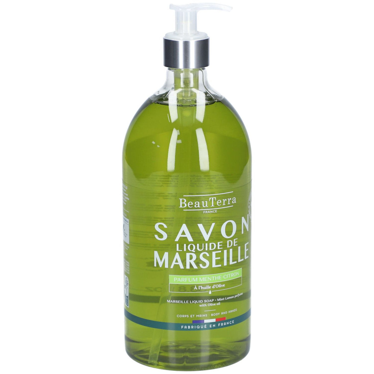 BeauTerra Savon Liquide de Marseille - Menthe Citron 1L