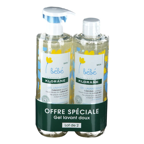 KLORANE Bébé Sanftes Waschgel mit Bio-Calendula (2x500 ml)