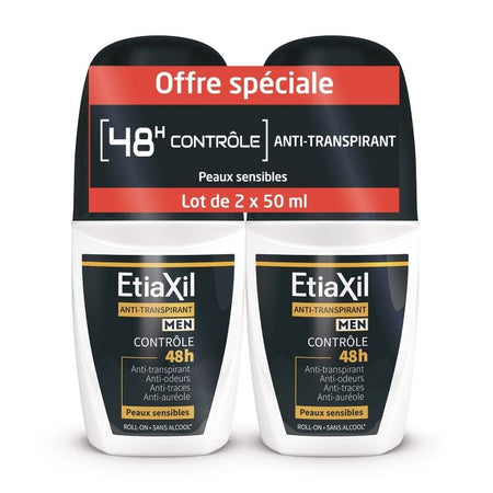 Etiaxil Déodorant Anti-transpirant 48h Homme Roll-on (2 x 50 ml)