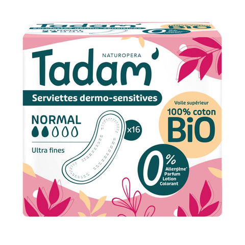 TADAM' - Serviettes Dermo-Sensitives Coton Bio - Ultra Fine Normal x16