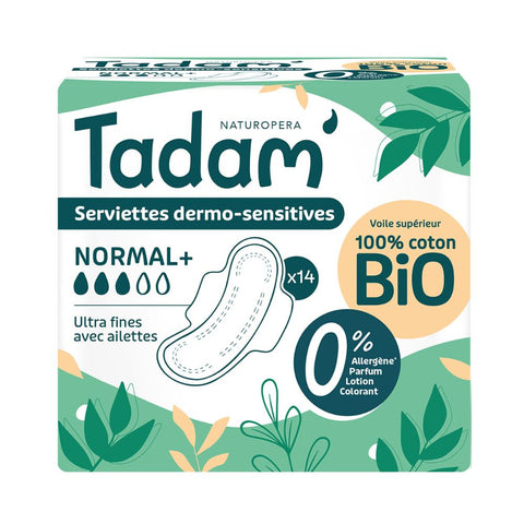 TADAM' - Serviettes dermo-sensitives coton bio ultra fines normal + x14