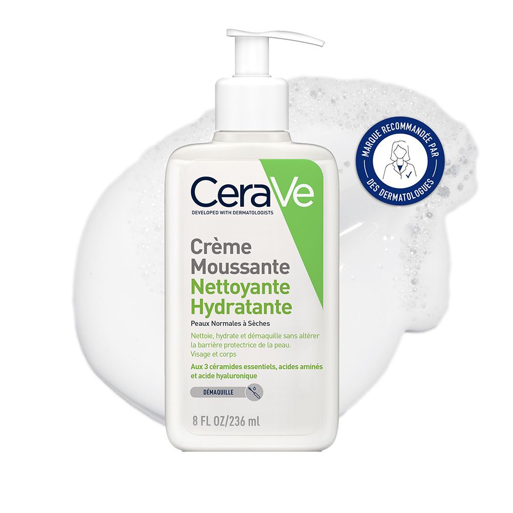 CeraVe Crème Moussante Nettoyante Hydratante Visage pour les Peaux Normales à Sèches (236 ml)