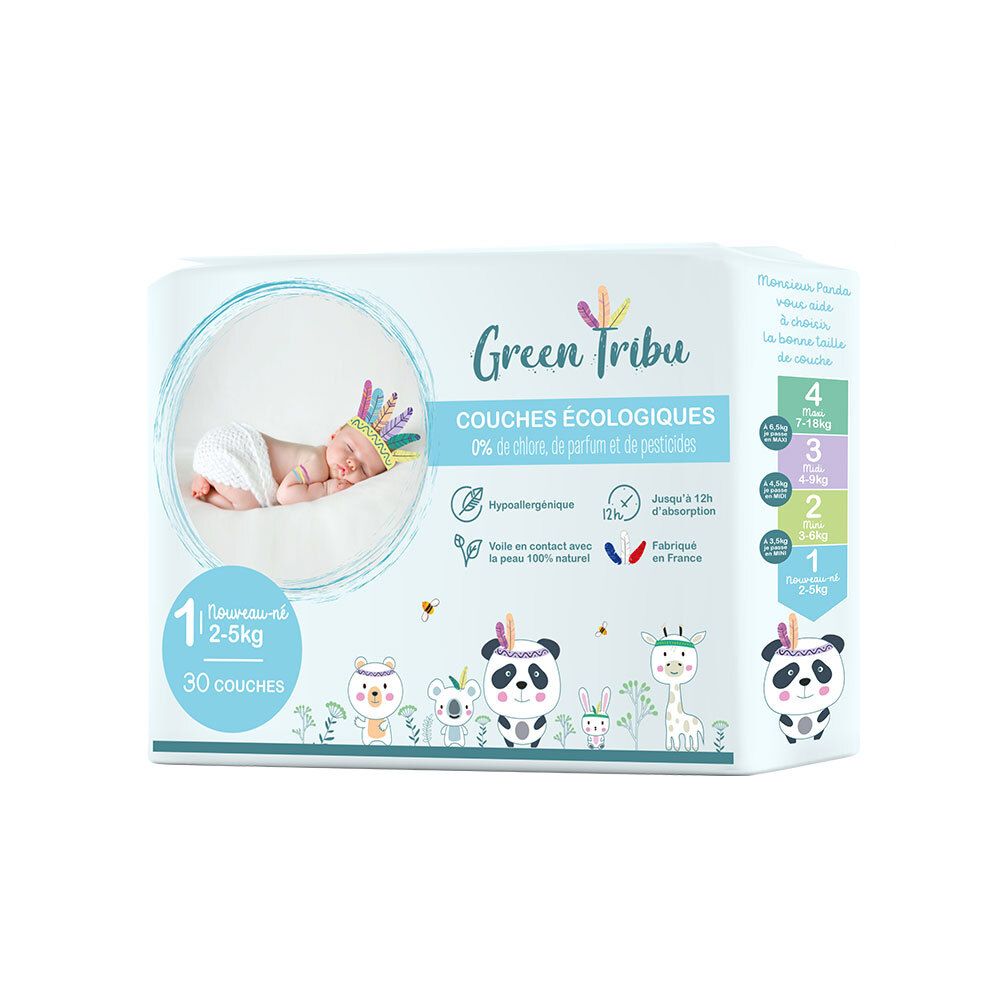 Green Tribu Couches écologiques 1 nouveau-né 2 - 5 kg (30 pièces)