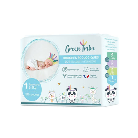 Green Tribu Couches écologiques 1 nouveau-né 2 - 5 kg (30 pièces)