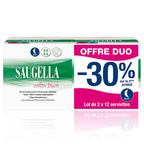 Saugella Cotton Touch Nachtbinden mit Flügeln (2 Packungen à 12 Stück)