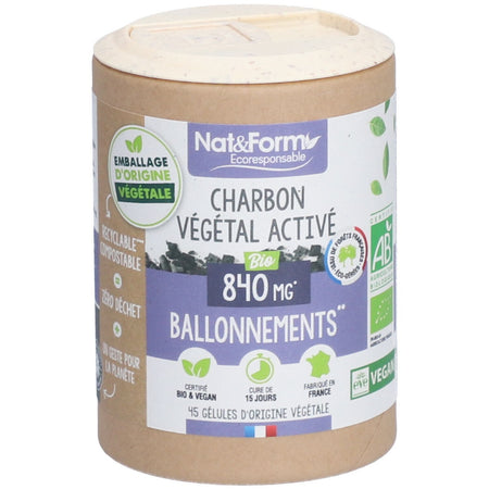 Nat&Form Charbon végétal activé en gélules (45 gélules)