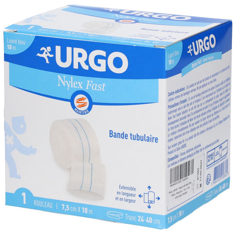 URGO Nylex Fast Bande tubulaire liseré bleu 7,5 cm x 10 m