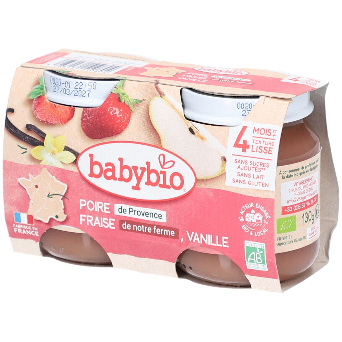 BABYBIO Poire Fraise Vanille — 260 g
