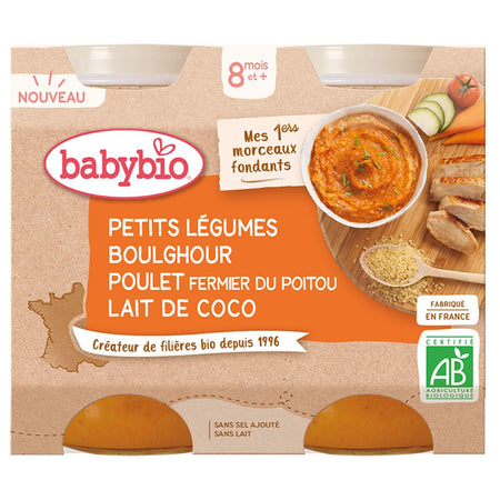 Babybio PETITS LÉGUMES BOULGHOUR POULET FERMIER DU POITOU LAIT DE COCO dès 8 mois (400 g)