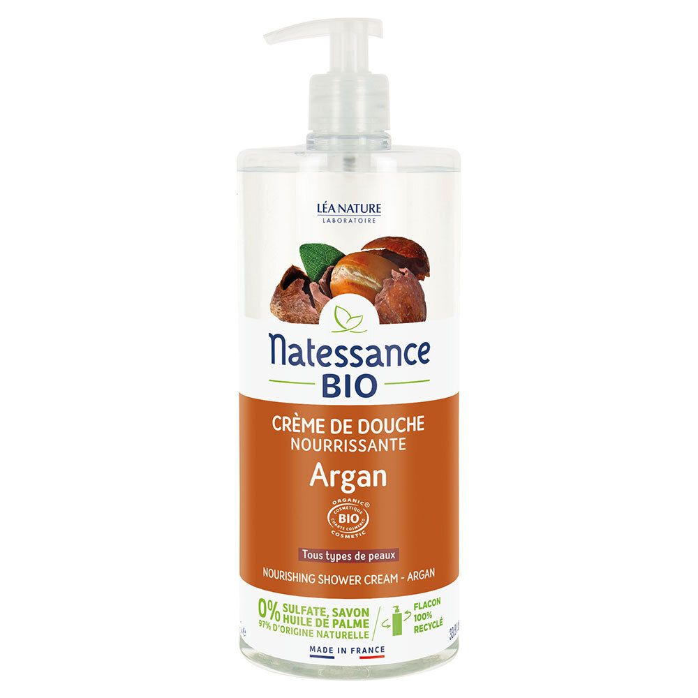 Natessance Crème de Douche Argan Bio et Fleur d’Oranger Peaux Sèches (1000 ml)