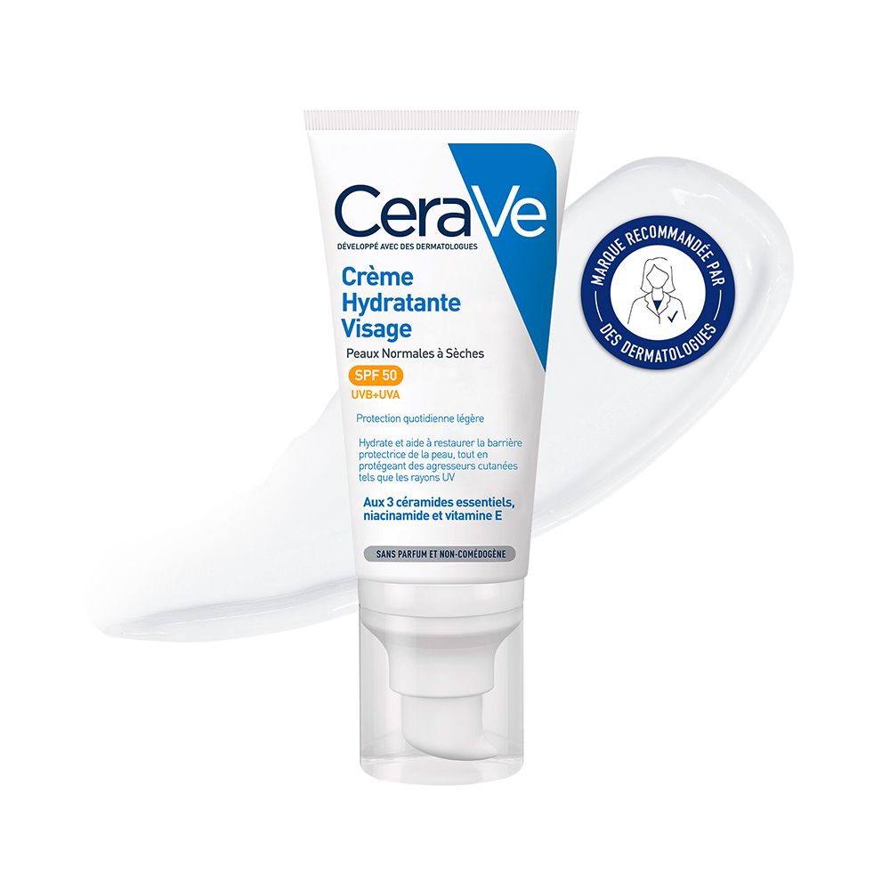CeraVe Crème Hydratante Visage SPF 50 pour les peaux normales à sèches (52 ml)