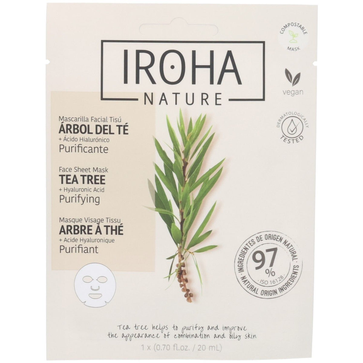 Iroha Nature Masque purifiant pour le visage à l'arbre à thé (20 ml)